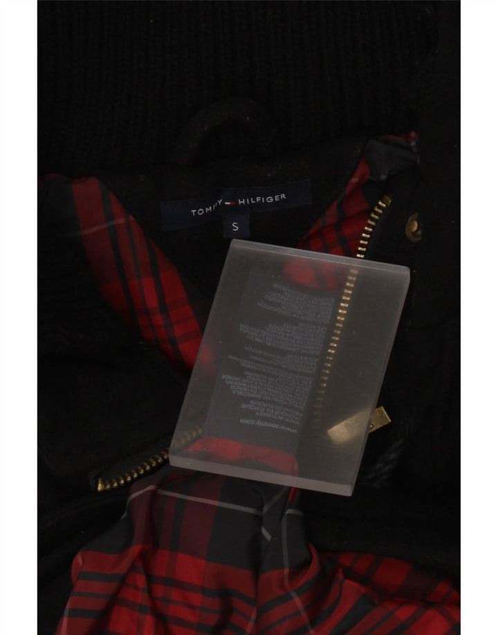 Casaco Duffle Feminino Tommy Hilfiger com Capuz UK 10 Lã Virgem Preta Pequena