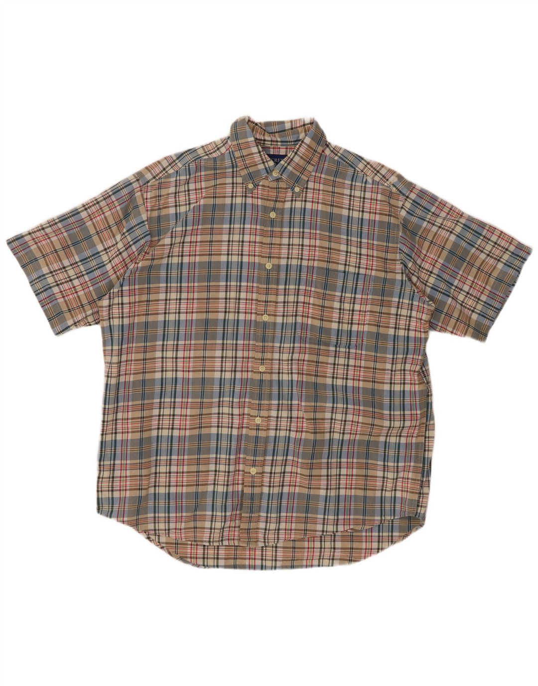 J. CREW Camisa masculina de manga curta média de algodão xadrez multicolorido