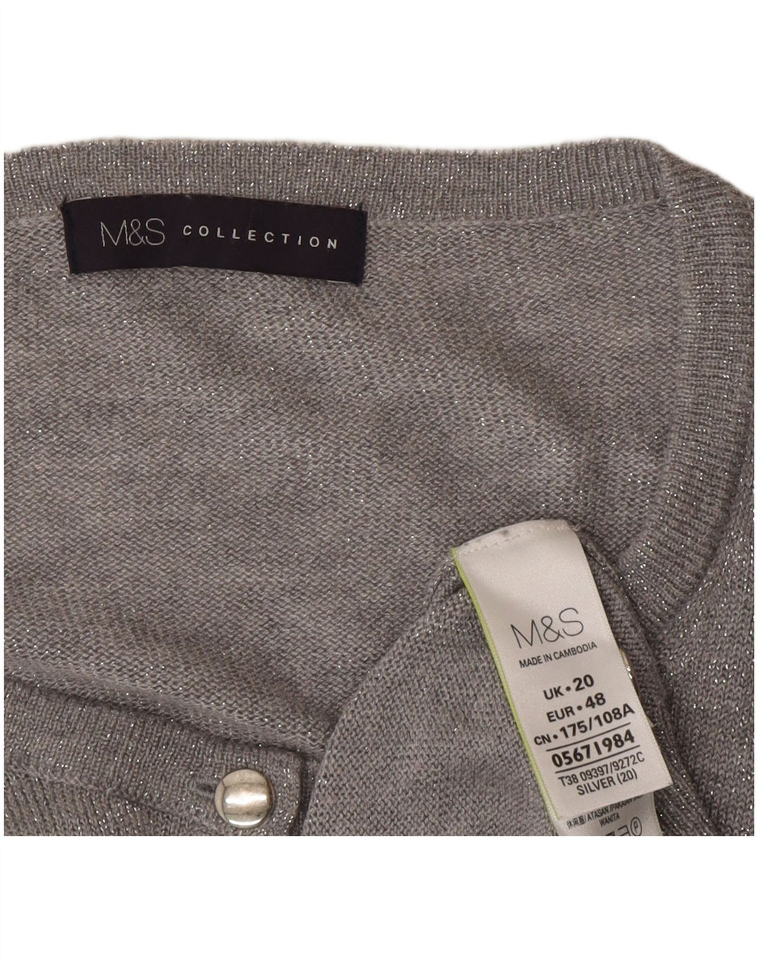Suéter cardigã feminino Marks & Spencer UK 20 2XL cinza poliamida