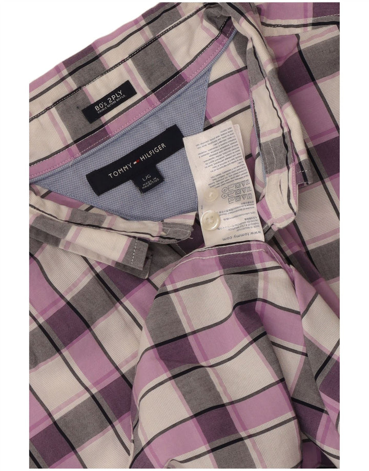 Camisa masculina Tommy Hilfiger grande roxo xadrez algodão anos 80