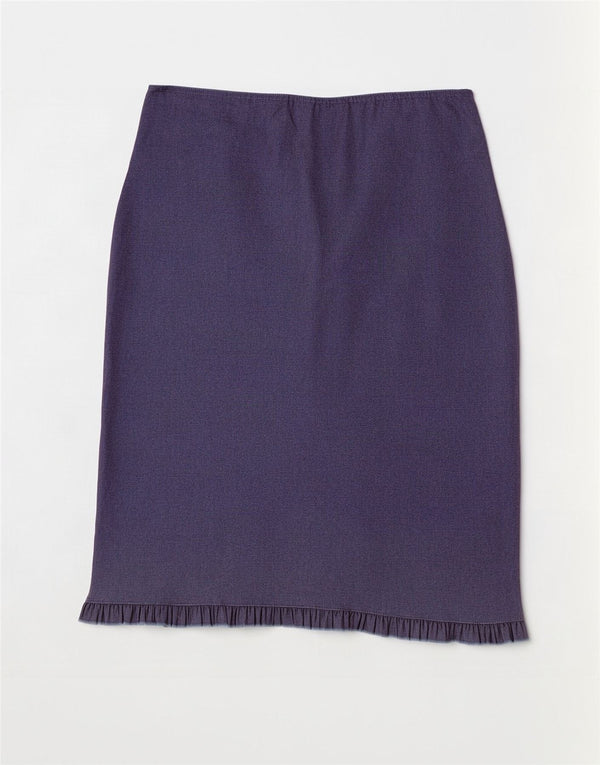 Saia reta feminina vintage Reino Unido 12 médio W30 viscose roxa