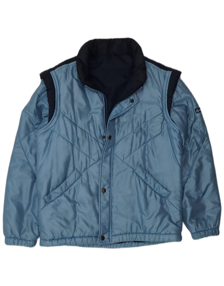 Jaqueta acolchoada masculina vintage UK 38 bloco colorido azul médio