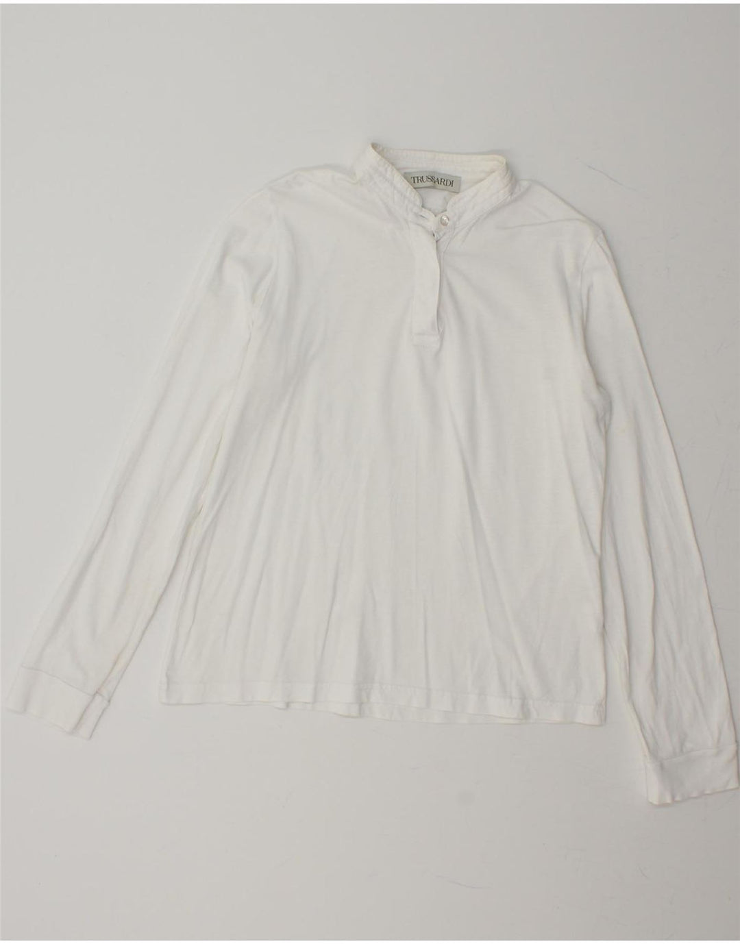 TRUSSARDI Womens Polo Shirt UK 14 Medium White Cotton Vintage Trussardi and Second-Hand Trussardi from Messina Hembry 