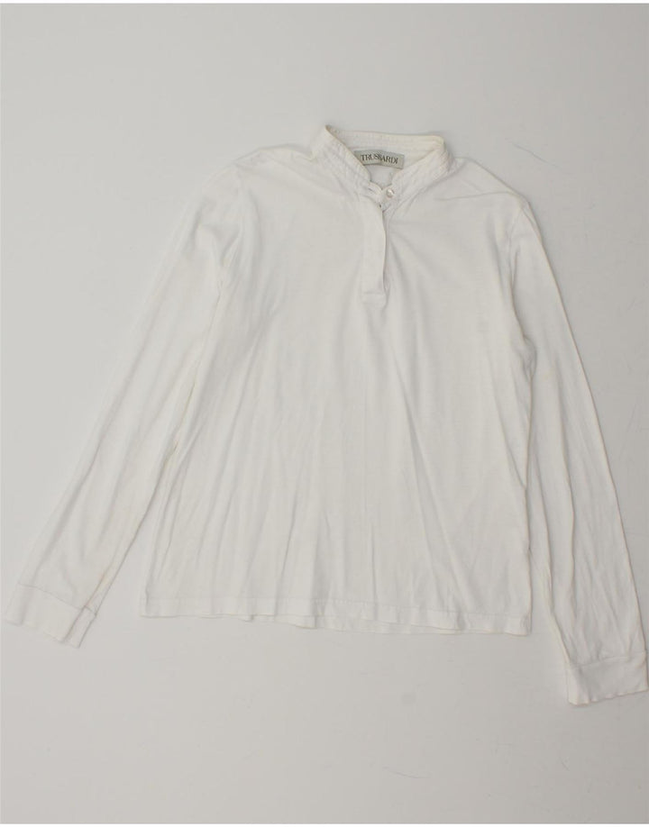 TRUSSARDI Womens Polo Shirt UK 14 Medium White Cotton Vintage Trussardi and Second-Hand Trussardi from Messina Hembry 