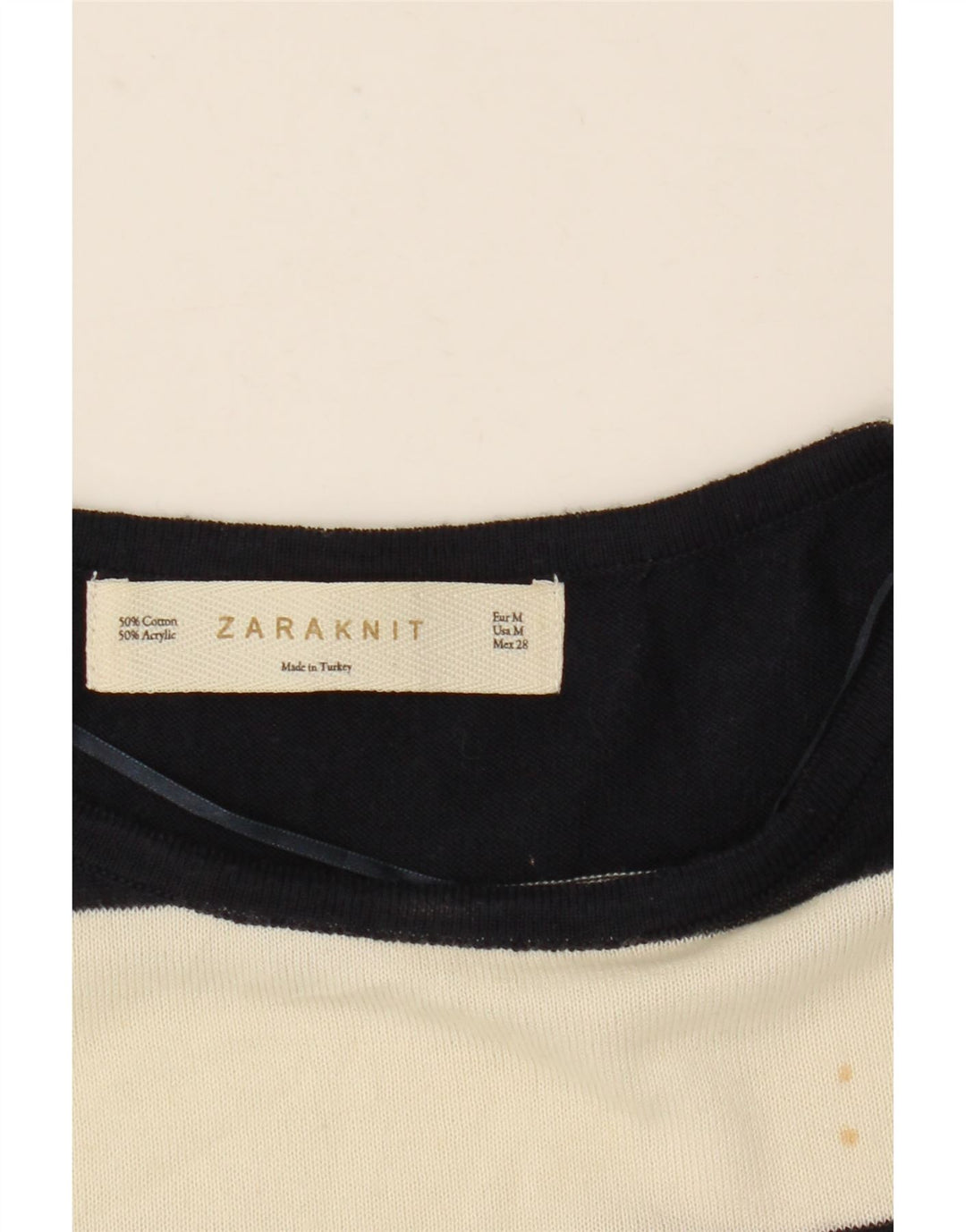 Zara blusa feminina oversized manga 1/2 top Reino Unido 12 listrado branco médio