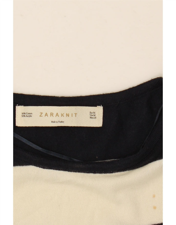 Zara blusa feminina oversized manga 1/2 top Reino Unido 12 listrado branco médio