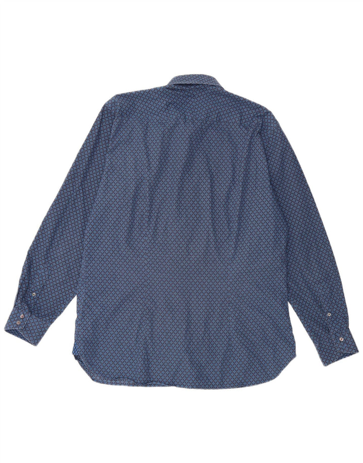Camisa masculina Ted Baker tamanho 16 1/2 grande algodão geométrico azul