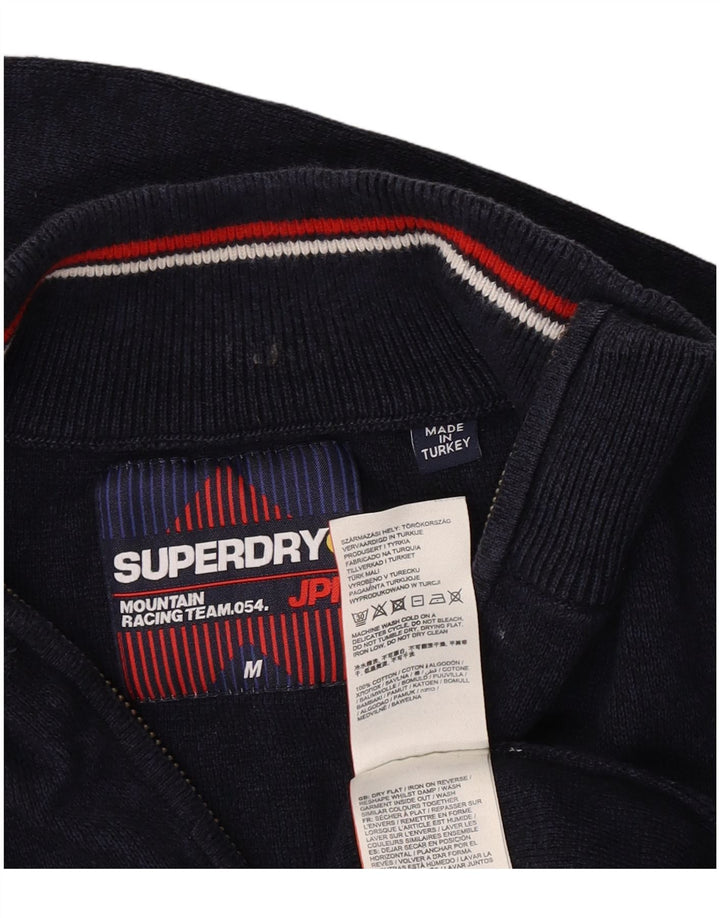 Suéter masculino Superdry com zíper e gola alta de algodão azul marinho médio