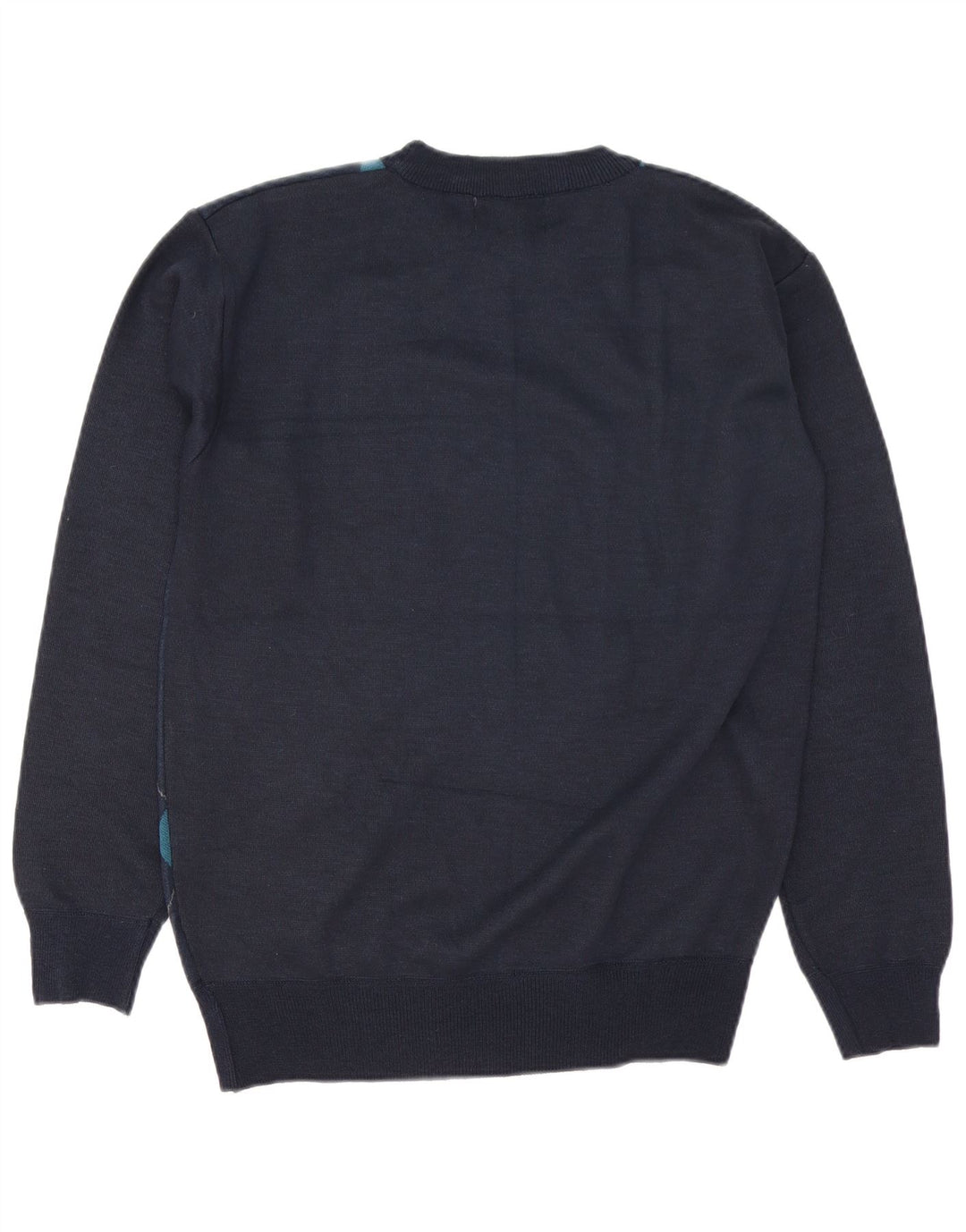 Suéter vintage masculino com gola redonda grande azul marinho argyle/lã diamante