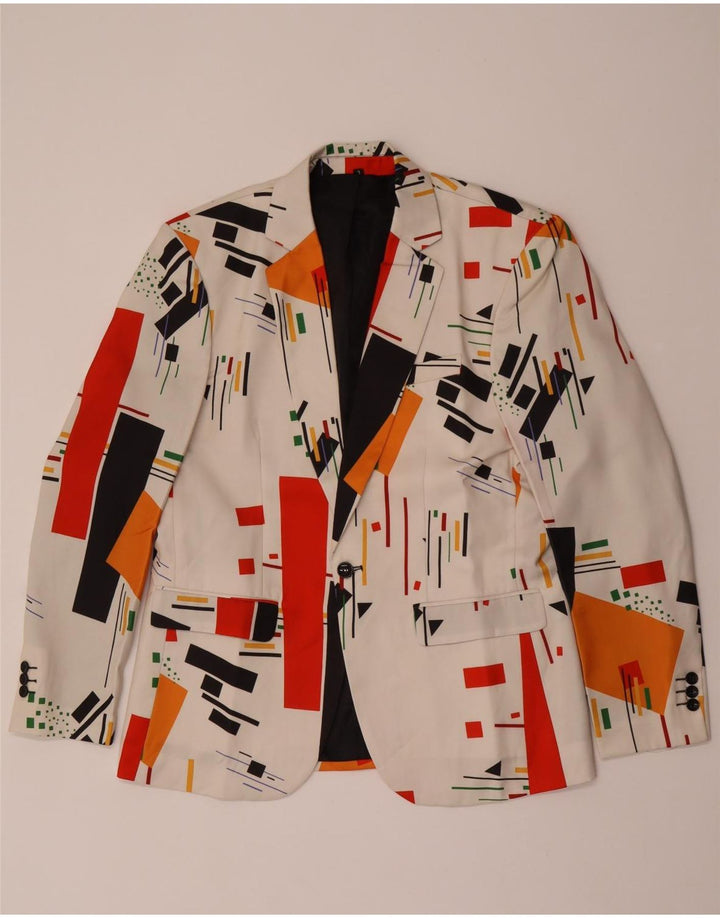 Jaqueta blazer masculina vintage com 1 botão Reino Unido 40 grande branco geométrico