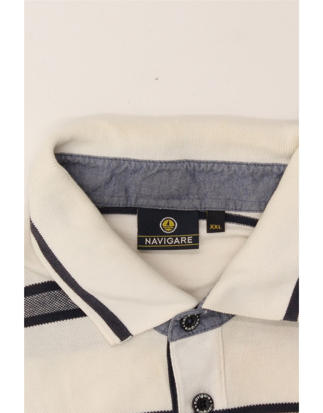 NAVIGARE Mens Polo Shirt 2XL White Striped Cotton Vintage Navigare and Second-Hand Navigare from Messina Hembry 