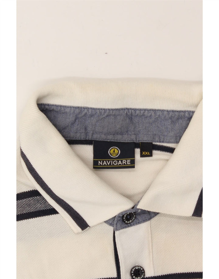 NAVIGARE Mens Polo Shirt 2XL White Striped Cotton Vintage Navigare and Second-Hand Navigare from Messina Hembry 