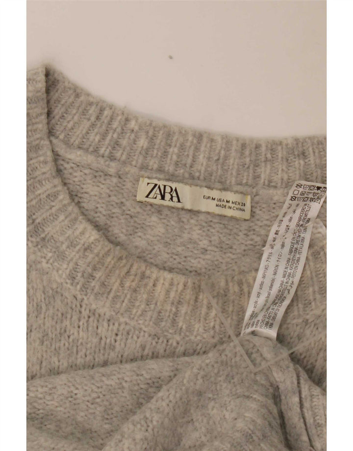 Zara Suéter feminino oversized com gola canoa Reino Unido 14 cinza médio acrílico