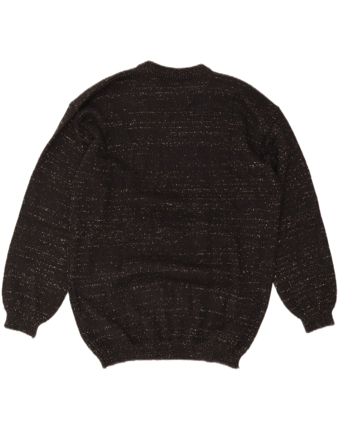 Suéter feminino VINTAGE com gola redonda Reino Unido 14 médio preto argyle/diamante