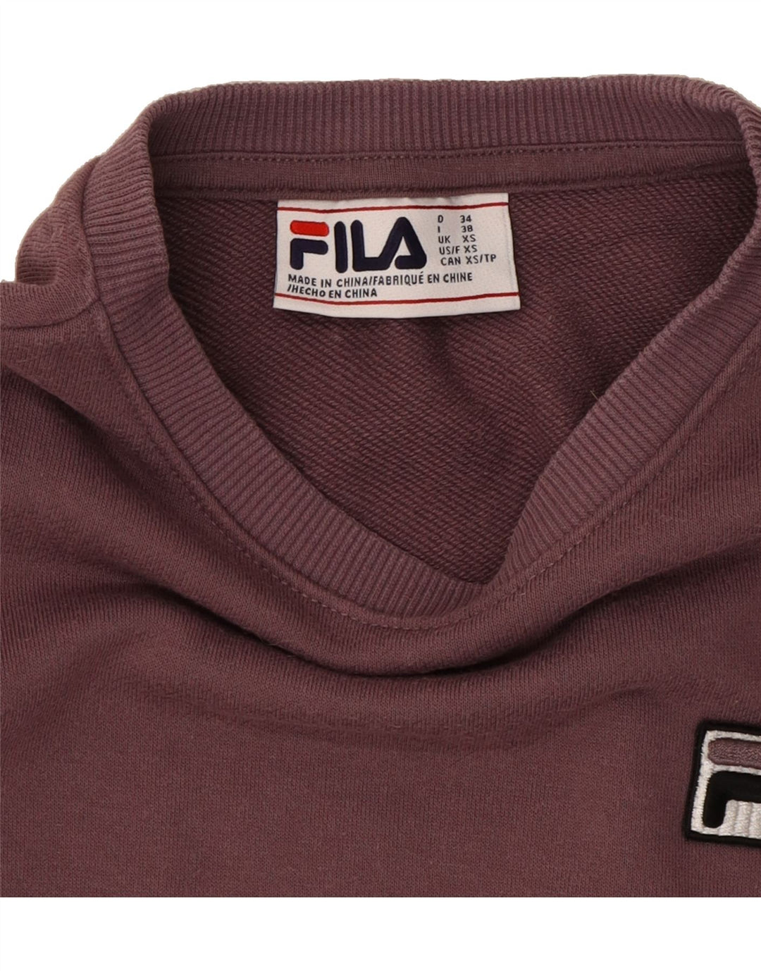 FILA Womens Oversized Sweatshirt Jumper UK 6 XS Purple Cotton Vintage Fila and Second-Hand Fila from Messina Hembry 