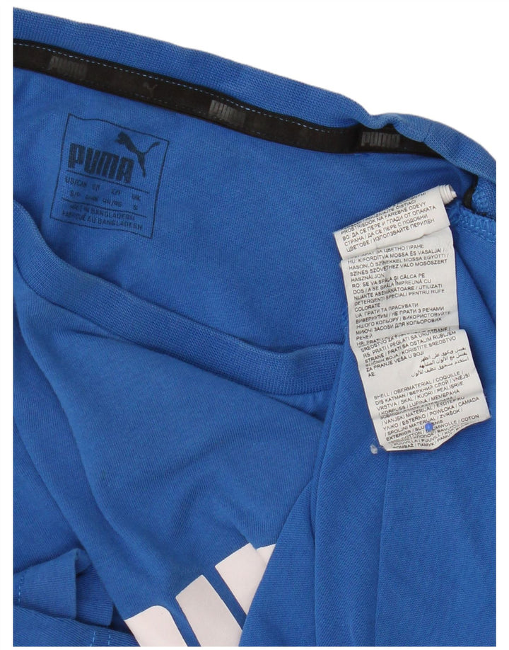 Camiseta masculina Puma Graphic Graphic Top Pequeno Algodão Azul