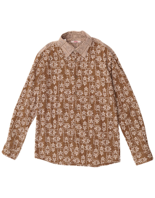 Camisa masculina S.Oliver grande algodão floral marrom