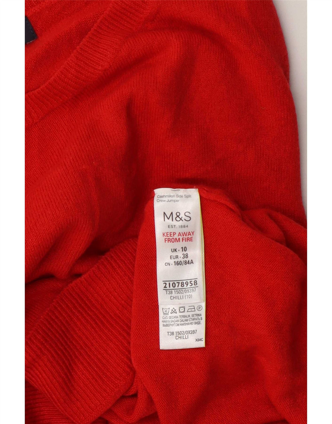 Suéter feminino Marks & Spencer com gola redonda Reino Unido 10 pequeno acrílico vermelho