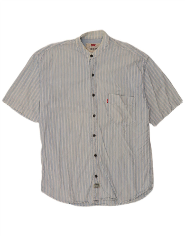 Camisa masculina de manga curta Levi's grande algodão listrado azul