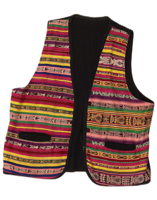 Colete feminino vintage UK 14 médio listrado multicolorido