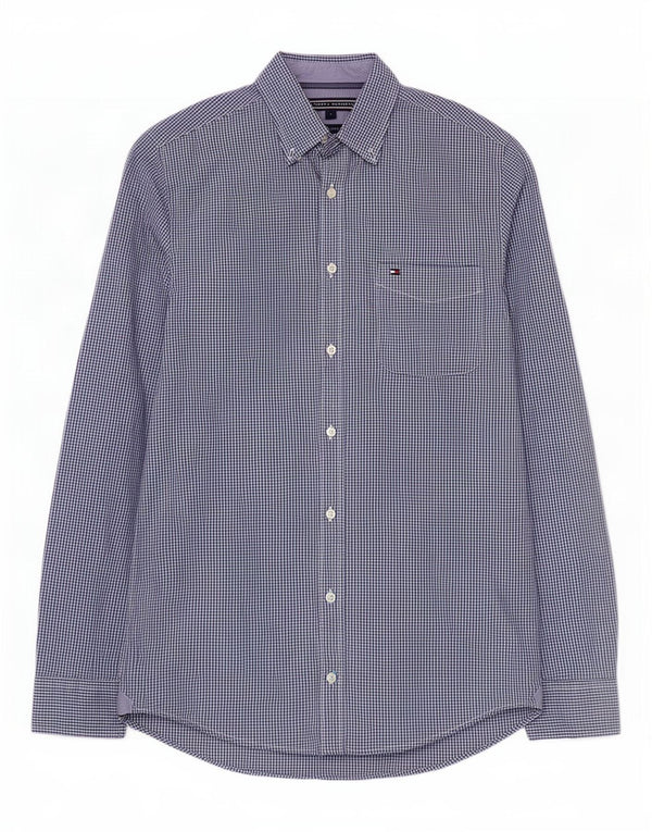 Camisa masculina Tommy Hilfiger New York Fit Slim pequena azul guingão algodão