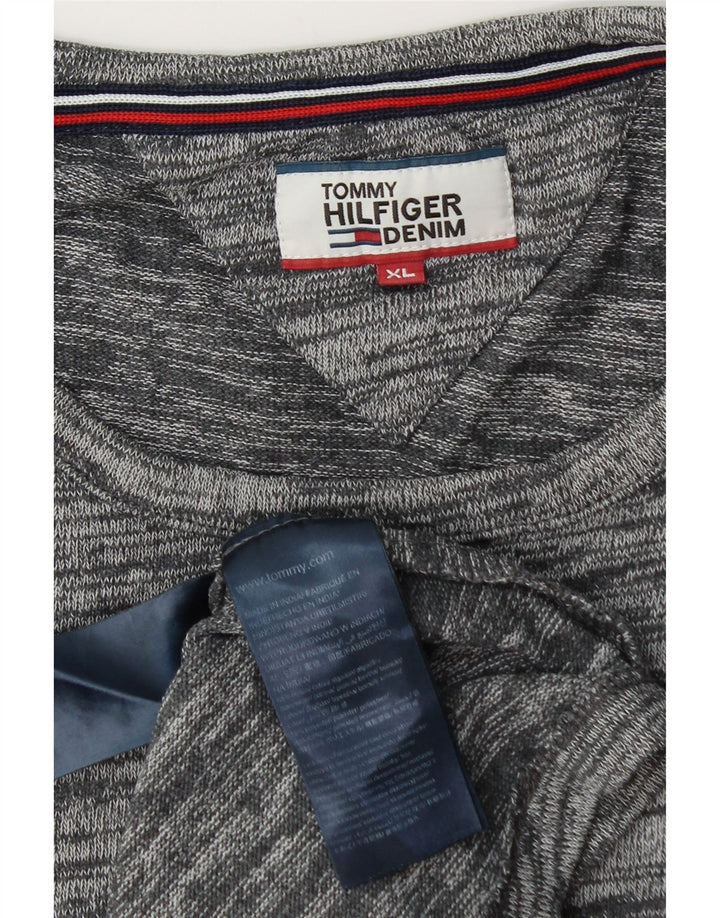 Tommy Hilfiger Suéter masculino com gola redonda XL algodão manchado cinza
