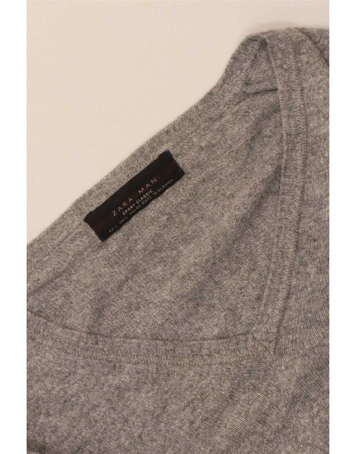 Zara Suéter masculino com decote em V grande cinza