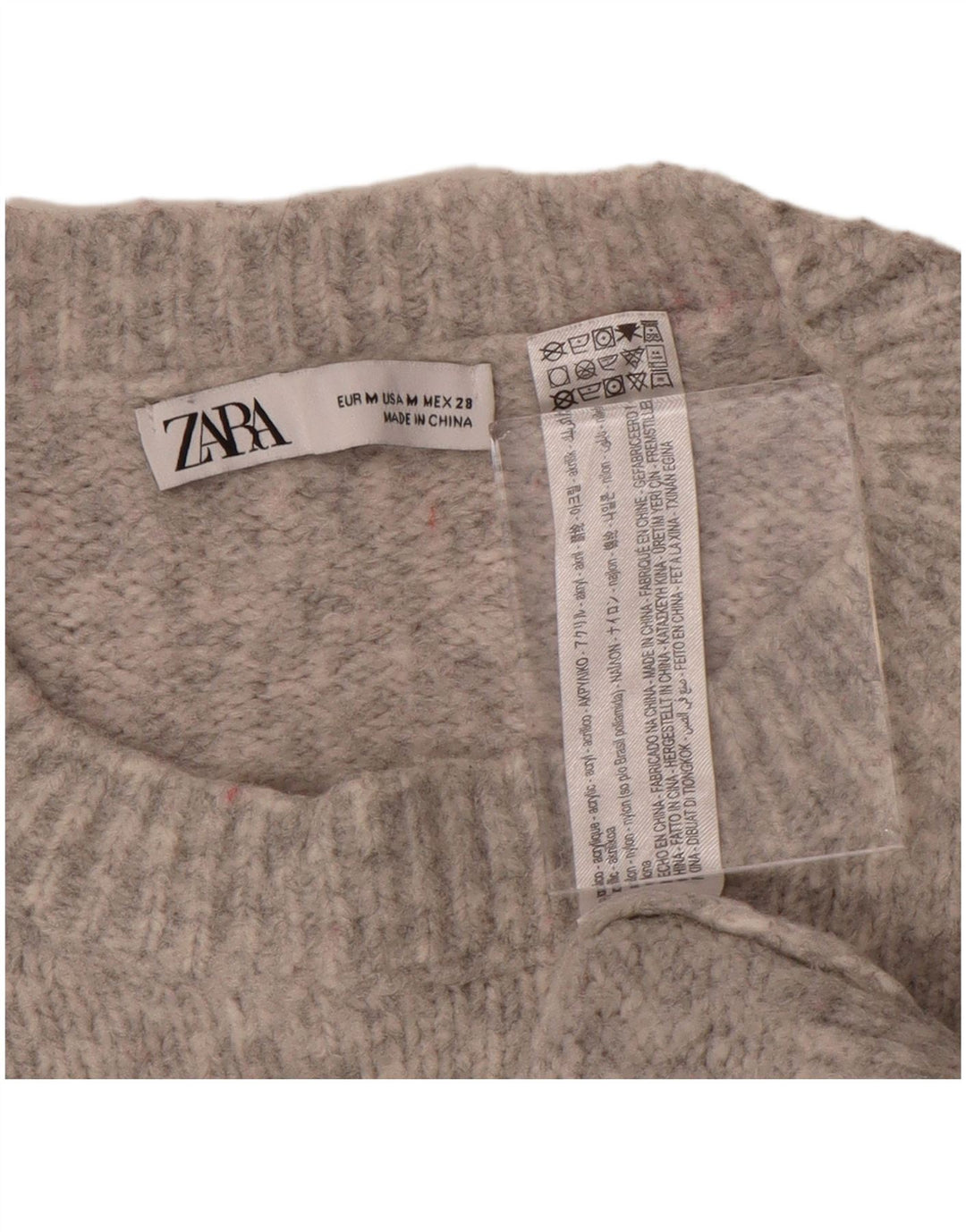 Zara Suéter feminino oversized com gola redonda Reino Unido 14 cinza médio manchado