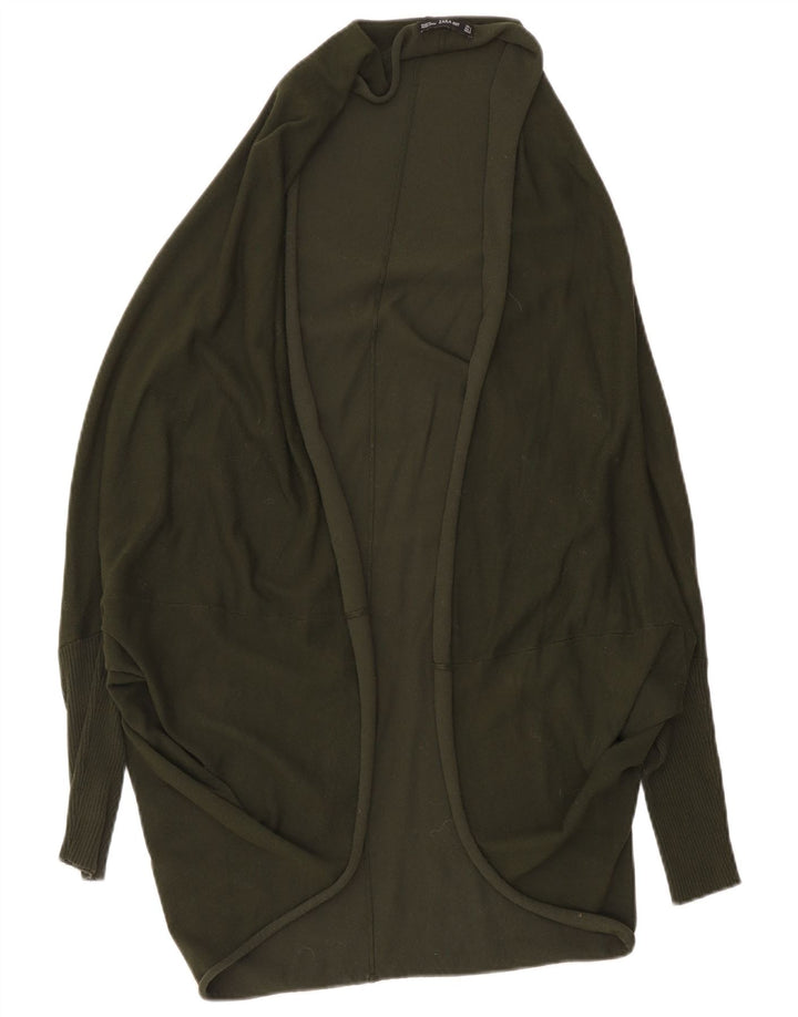Zara Suéter feminino oversized longline aberto cardigan Reino Unido 14 médio cáqui