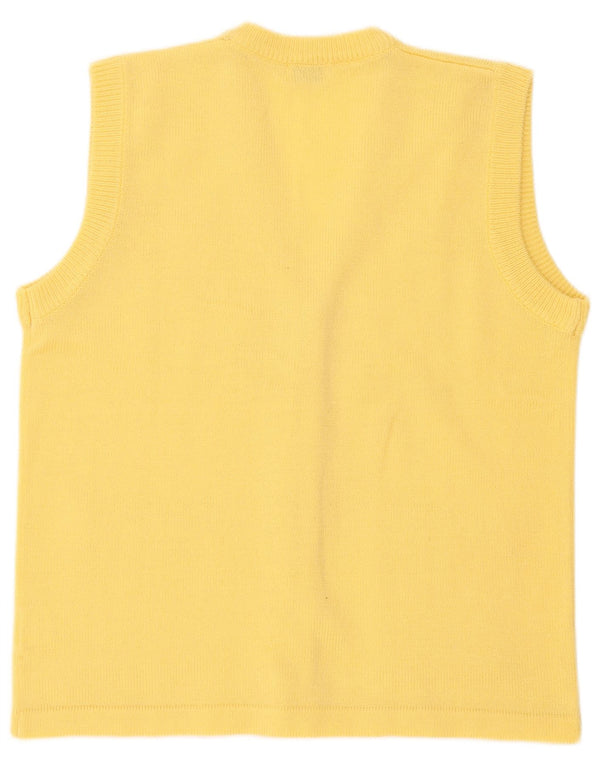 Suéter cardigã feminino vintage sem mangas Reino Unido 16 grande floral amarelo