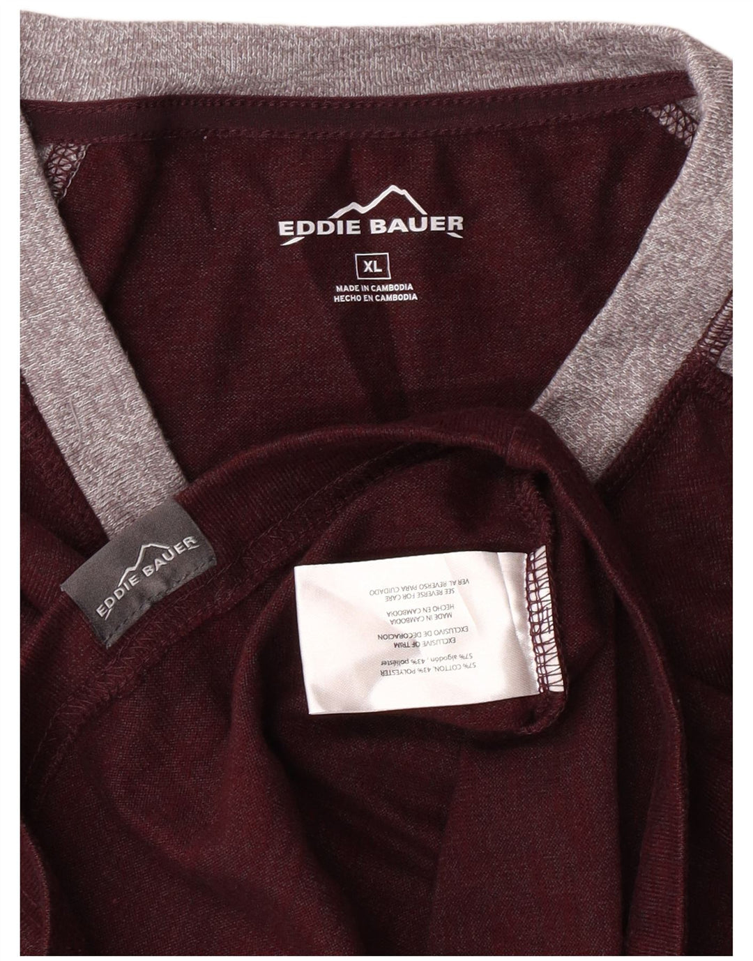 Eddie Bauer Top masculino de manga comprida XL Borgonha Colorblock algodão