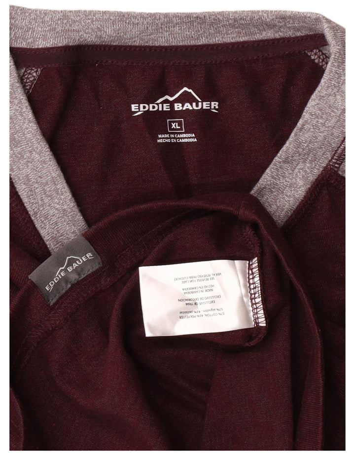 Eddie Bauer Top masculino de manga comprida XL Borgonha Colorblock algodão