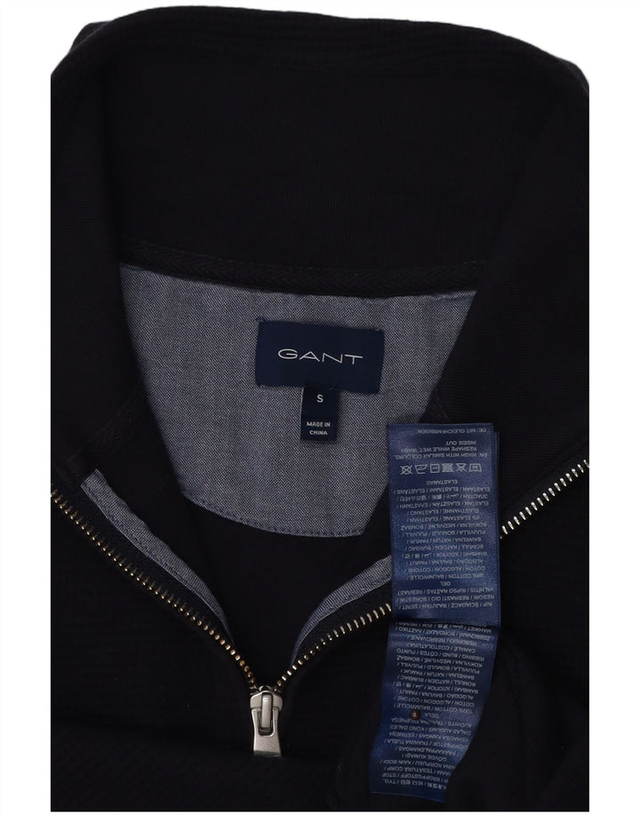 Suéter masculino Gant com zíper e gola pequena, algodão azul marinho