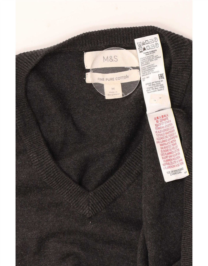 Suéter masculino Marks & Spencer com decote em V, algodão cinza médio