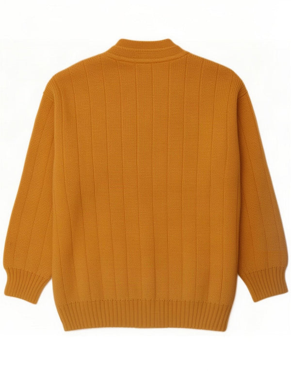 Suéter cardigã masculino vintage amarelo médio