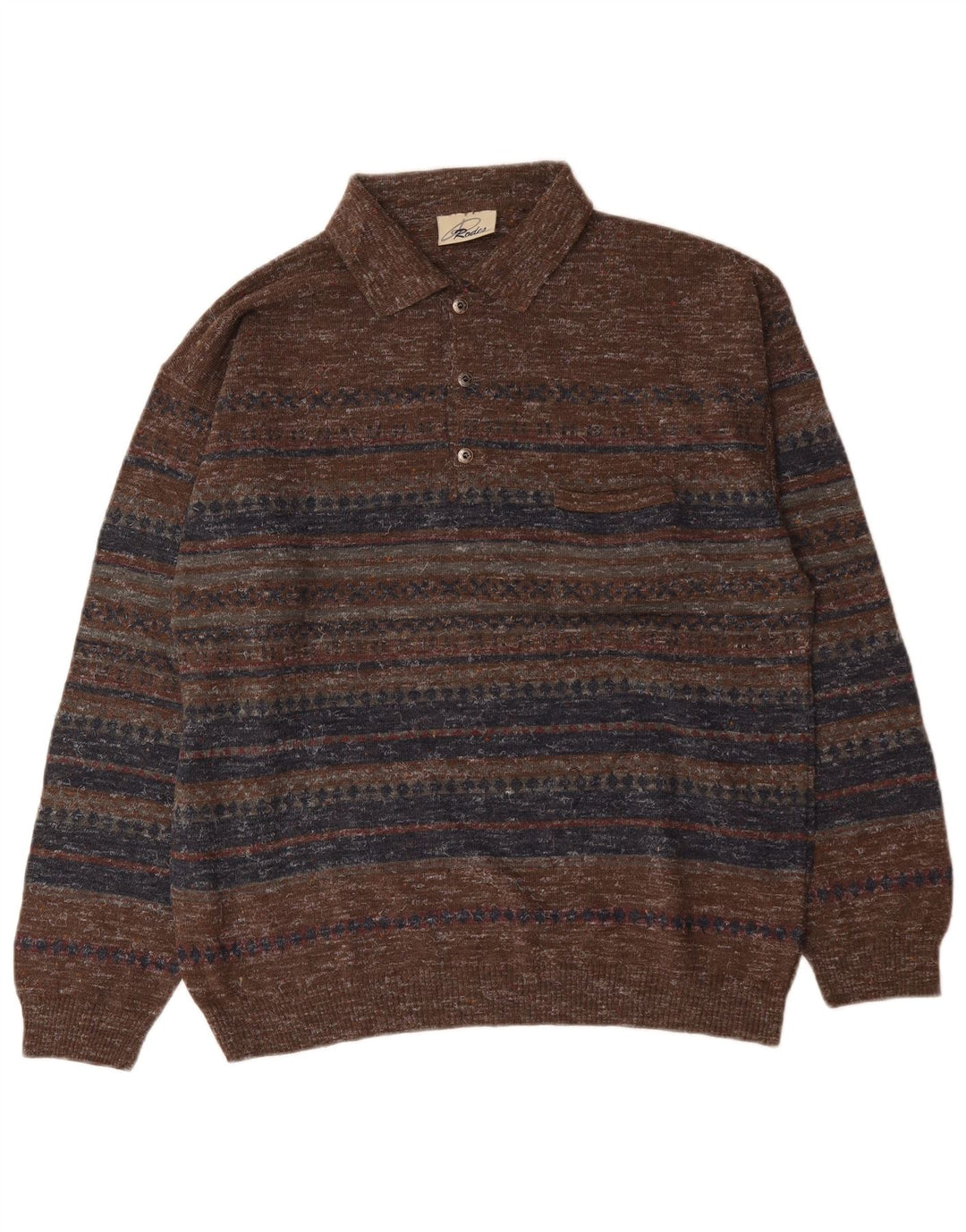 Suéter masculino Rodes com gola polo e lã listrada marrom grande