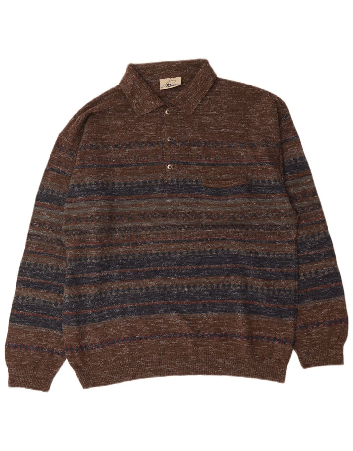 Suéter masculino Rodes com gola polo e lã listrada marrom grande