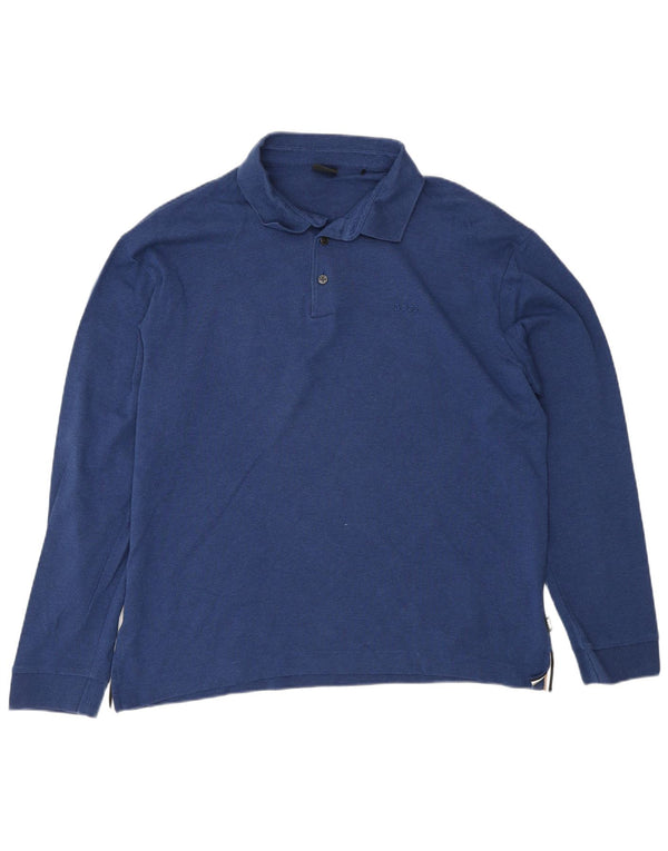 Camisa polo masculina Hugo Boss manga comprida regular fit grande algodão azul