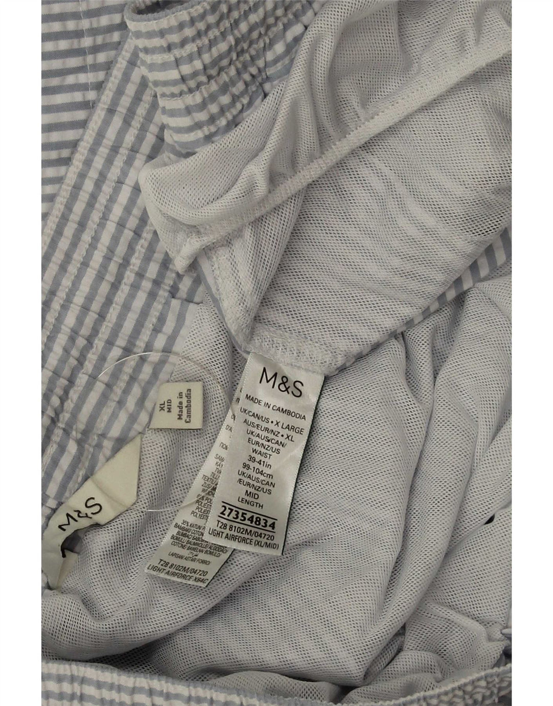 Shorts de natação masculino Marks & Spencer XL listrado azul poliéster