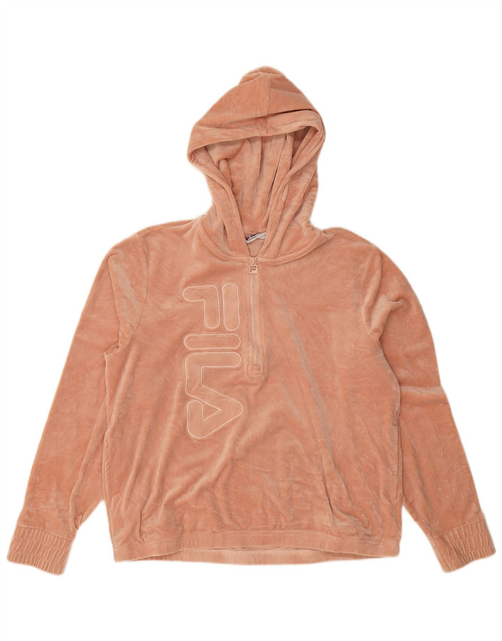 Suéter feminino Fila com capuz e zíper gráfico com gola e zíper Reino Unido 16 grande poliéster rosa