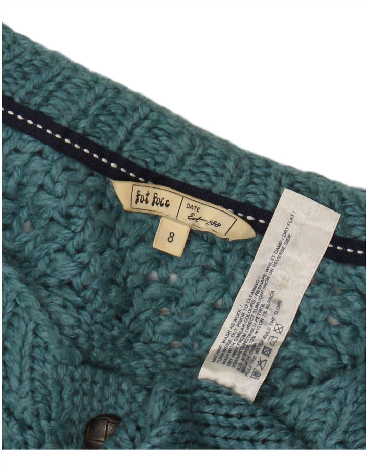 Suéter de cardigã feminino Fat Face UK 8 acrílico azul pequeno
