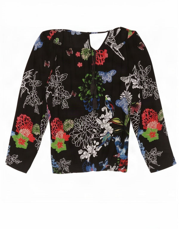 Blusa feminina Desigual manga comprida oversized UK 18 XL preto floral