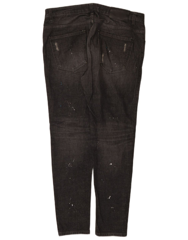 Zara Mens Distressed Slim Jeans EU 44 Grande W34 L32 Algodão Preto
