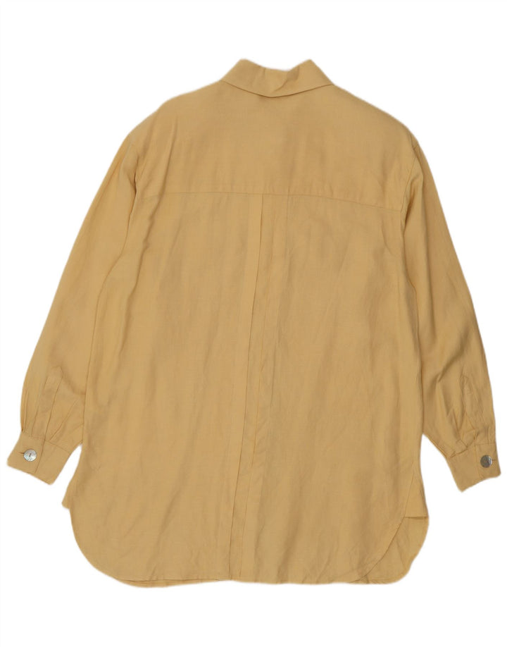 Camisa feminina vintage de manga comprida com palangre UE 38 linho amarelo médio