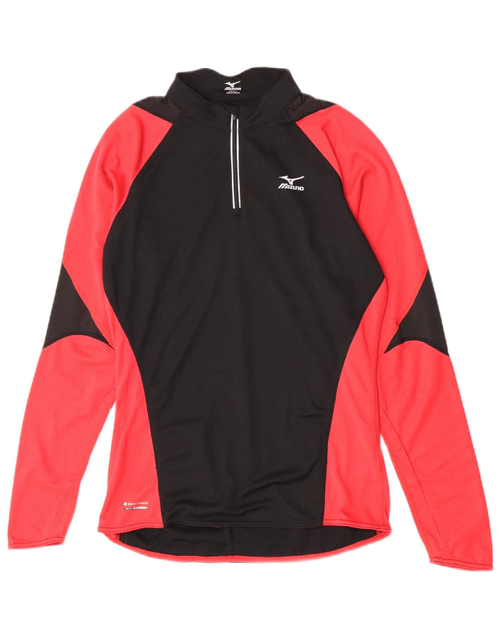 Mizuno Mens Zip Neck Pullover Treino Top Pequeno Bloco Colorido Preto
