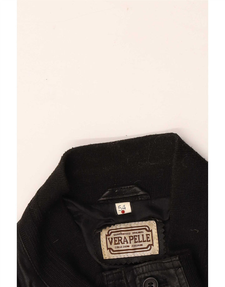 Jaqueta bomber de couro masculina vintage IT 54 2XL preta