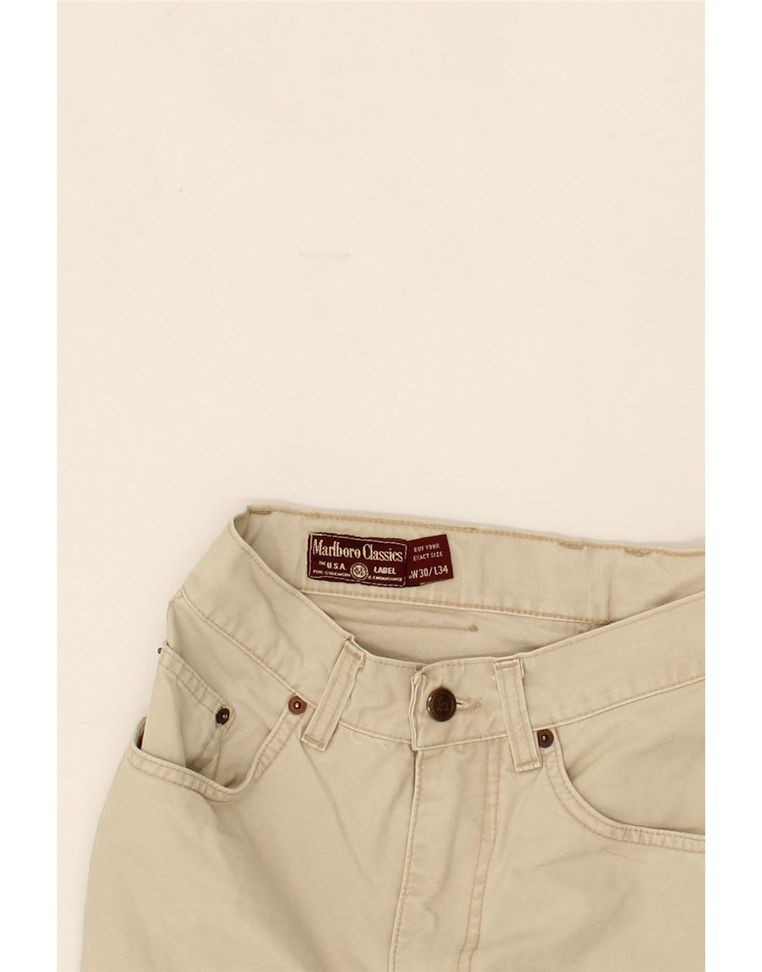 MARLBORO CLASSICS Womens Straight Casual Trousers W30 L30 Beige Cotton Vintage Marlboro Classics and Second-Hand Marlboro Classics from Messina Hembry 