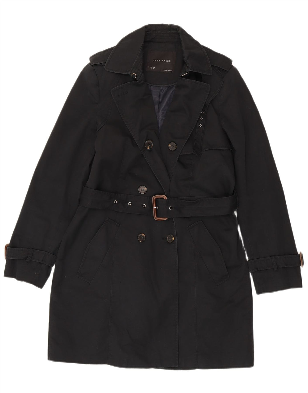 Zara Womens Trench Coat UK 16 Grande Algodão Preto