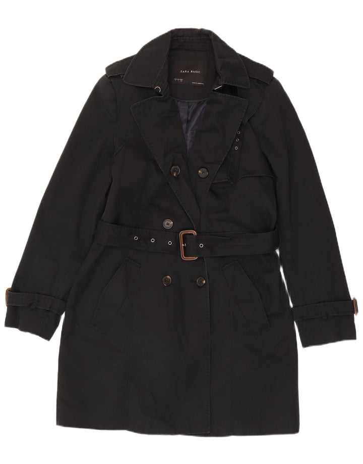 Zara Womens Trench Coat UK 16 Grande Algodão Preto