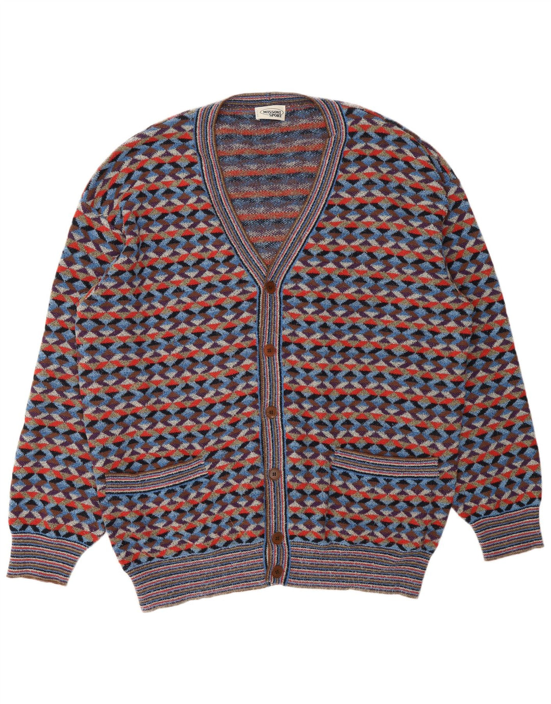 Suéter cardigã masculino MISSONI IT 54 XL designer geométrico multicolorido